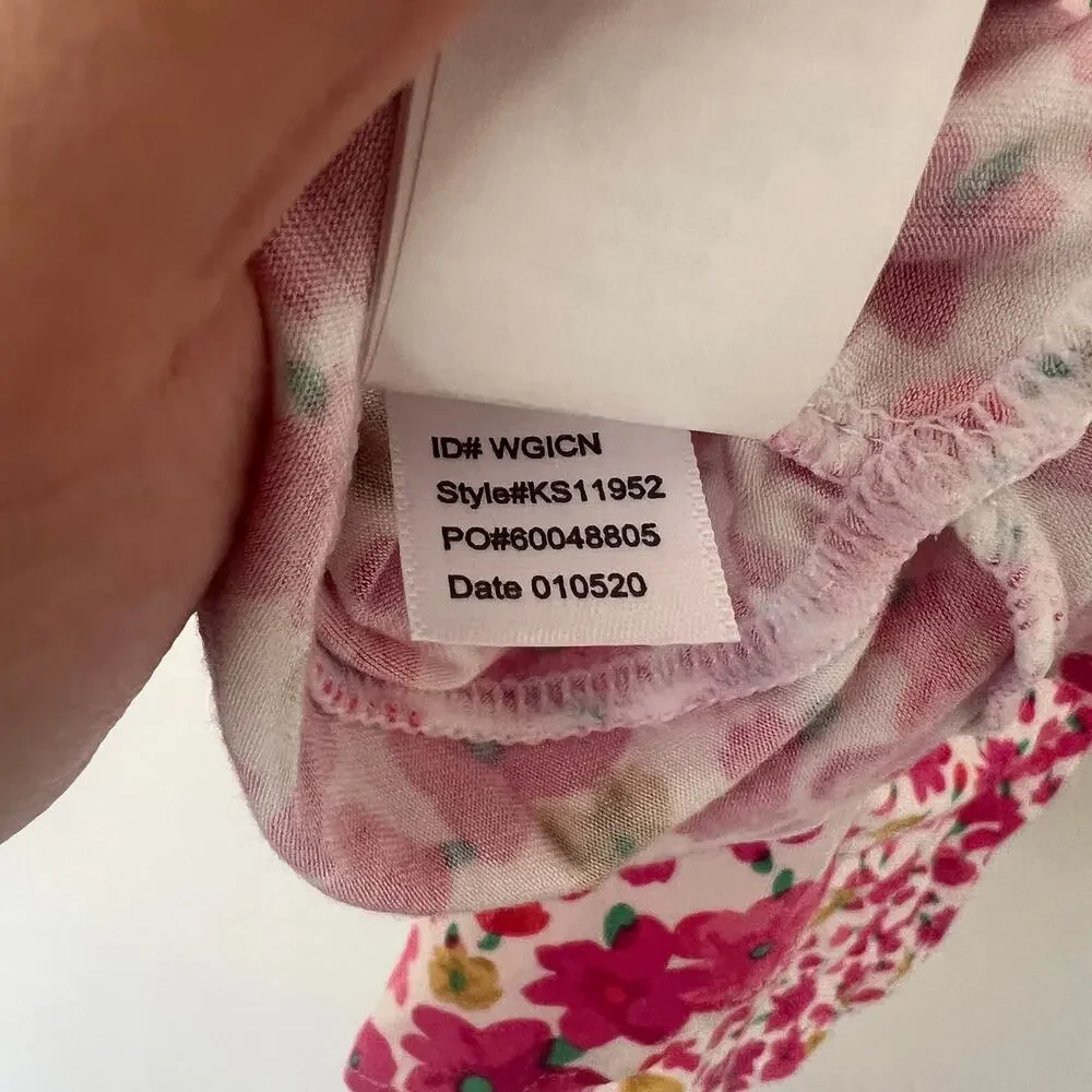 Kate Spade Marker Floral Pajama Tank Top M Pink Ruffle Peplum Coquette Sleepwear